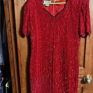 Vintage 1980’s Laurence Kazar Scarlet Hand Beaded Cocktail/Party Dress